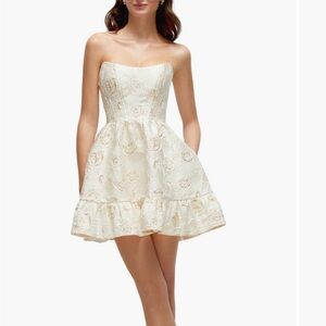Dessy Collection Strapless Cream Floral Mini Dress